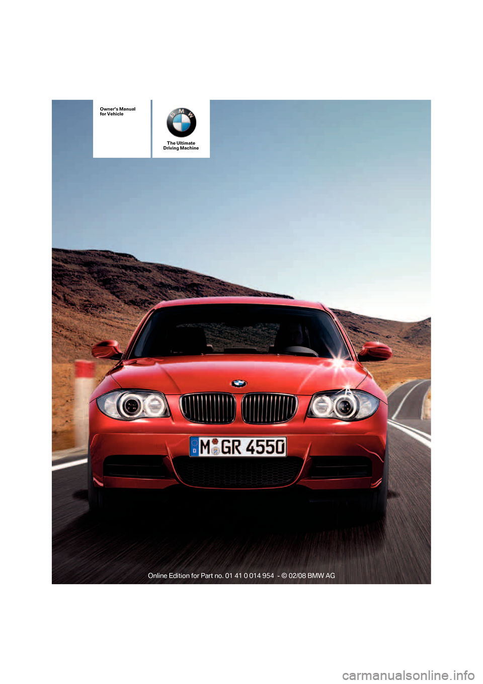 BMW 128I CONVERTIBLE 2008 E88 Owners Manual 