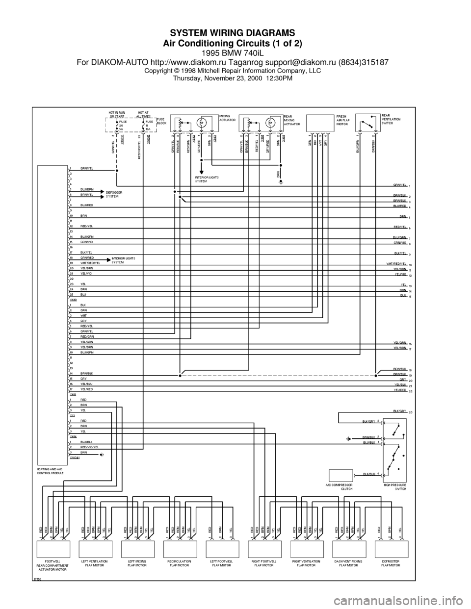 BMW 740il 1995 E38 System Wiring Diagrams SYSTEM WIRING DIAGRAMS
Air Conditioning Circuits (1 of 2)
1995 BMW 740iL
For DIAKOM-AUTO http://www.diakom.ru Taganrog support@diakom.ru (8634)315187
Copyright © 1998 Mitchell Repair Information Comp