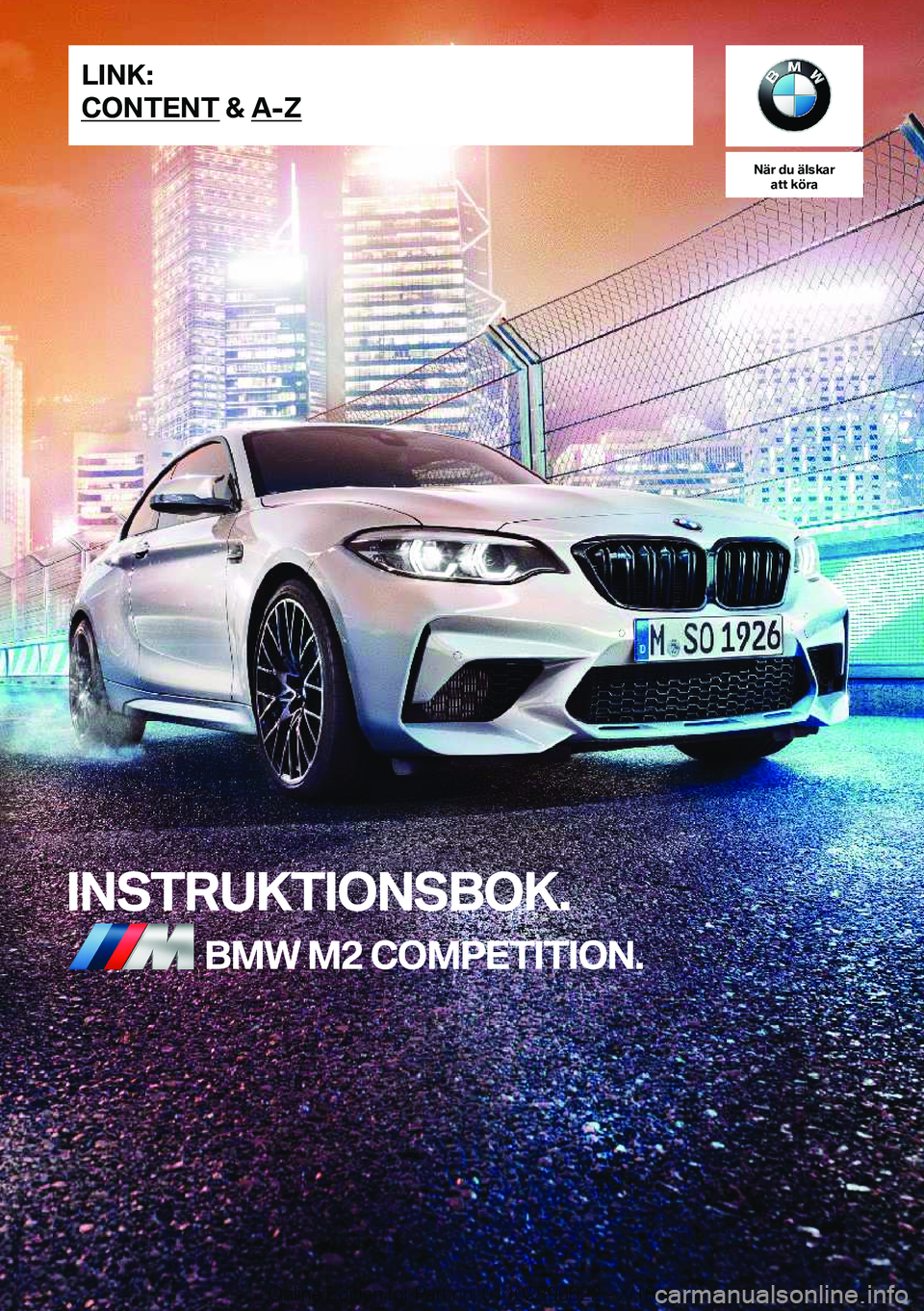 BMW M2 2019  InstruktionsbÖcker (in Swedish) �N�ä�r��d�u��ä�l�s�k�a�r�a�t�t��k�