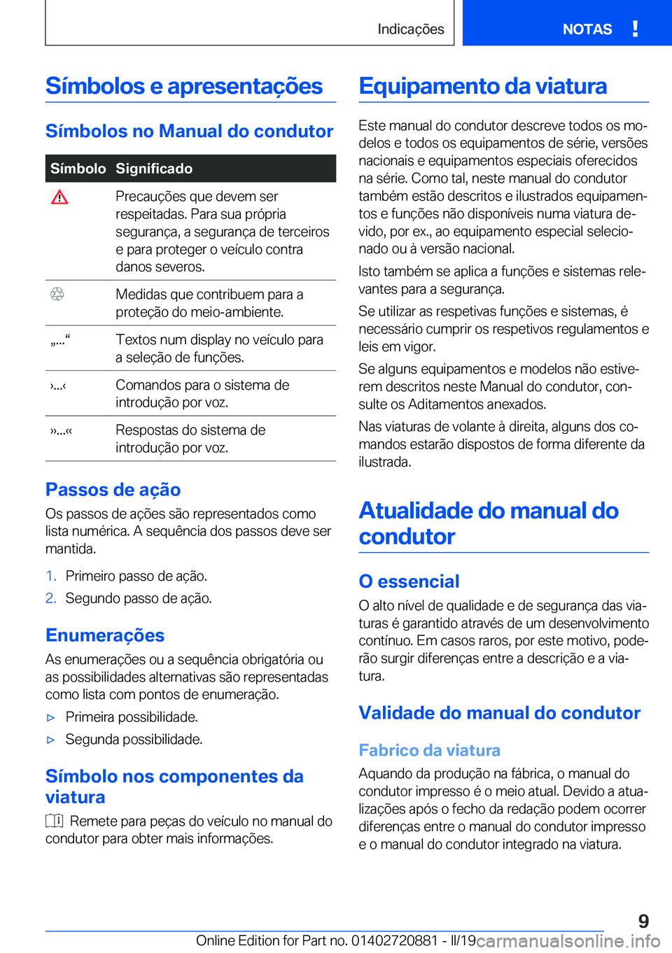 BMW X7 2019  Manual do condutor (in Portuguese) �S�