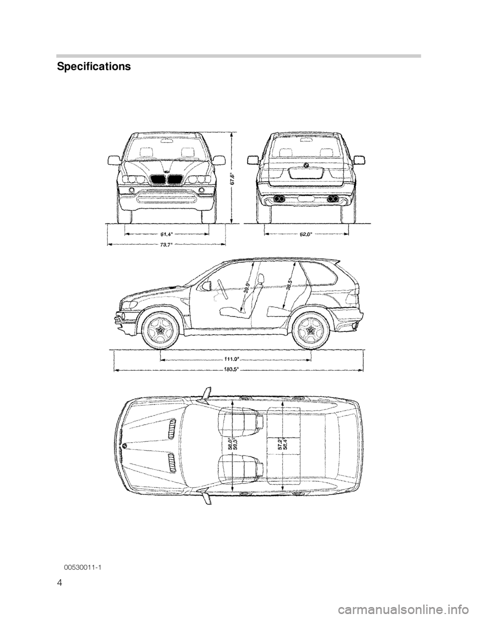 BMW X5 2003 E53 Workshop Manual 4
Specifications
00530011-1 