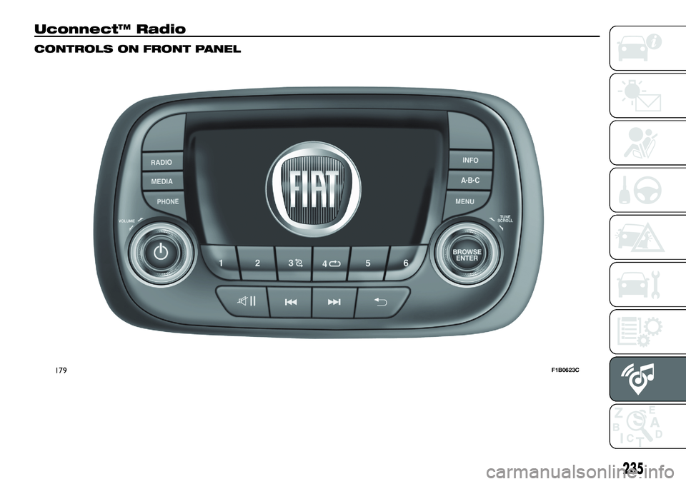 FIAT 500X 2018  Owner handbook (in English) Uconnect™ Radio
CONTROLS ON FRONT PANEL
179F1B0623C
235 
