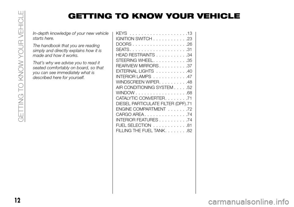 FIAT FULLBACK 2016 1.G Owners Manual GETTING TO KNOW YOUR VEHICLE
In-depth knowledge of your new vehicle
starts here.
The handbook that you are reading
simply and directly explains how it is
made and how it works.
That’s why we advise 