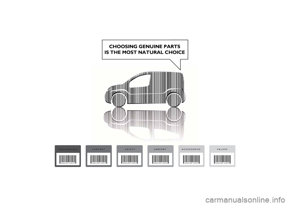 FIAT QUBO 2014 1.G Owners Manual CHOOSING GENUINE PARTS
IS THE MOST NATURAL CHOICE
PERFORMANCEGENUINE PARTS
COMFORTGENUINE PARTS
 SAFETYGENUINE PARTS
AMBIENTGENUINE PARTS
VALUESGENUINE PARTS
ACCESSORIESGENUINE PARTS 