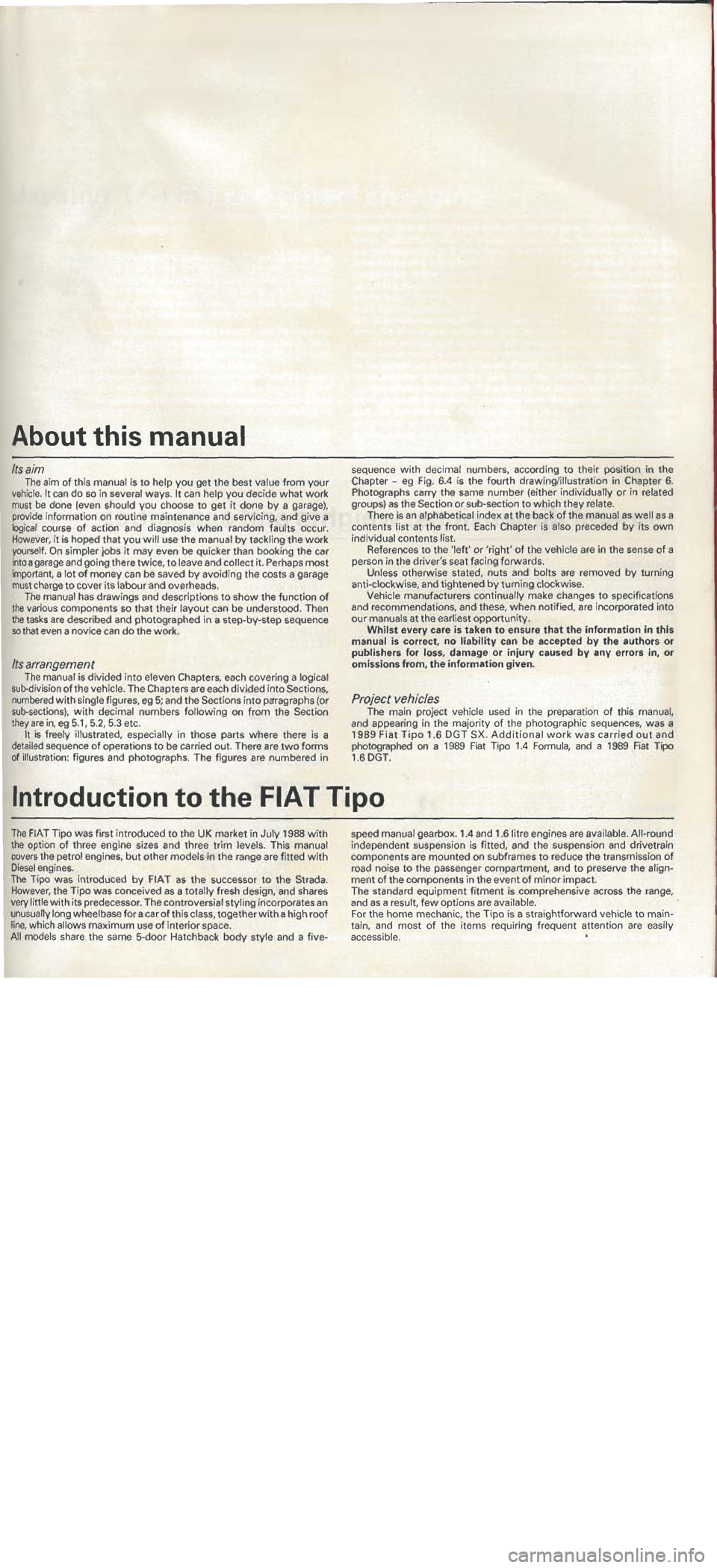 FIAT TIPO 1988  Workshop Manual 