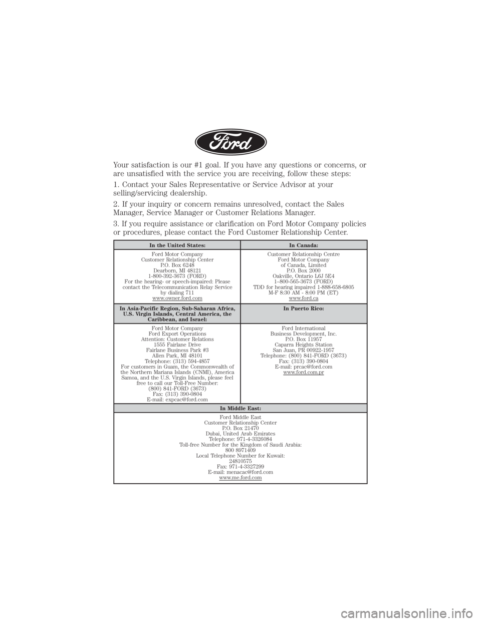 FORD MUSTANG MACH-E 2021  Warranty Guide Your satisfaction is our #1 goal. If you have any questions or concerns, or
are unsatisfied with the service you are receiving, follow these steps:
1. Contact your Sales Representative or Service Advi