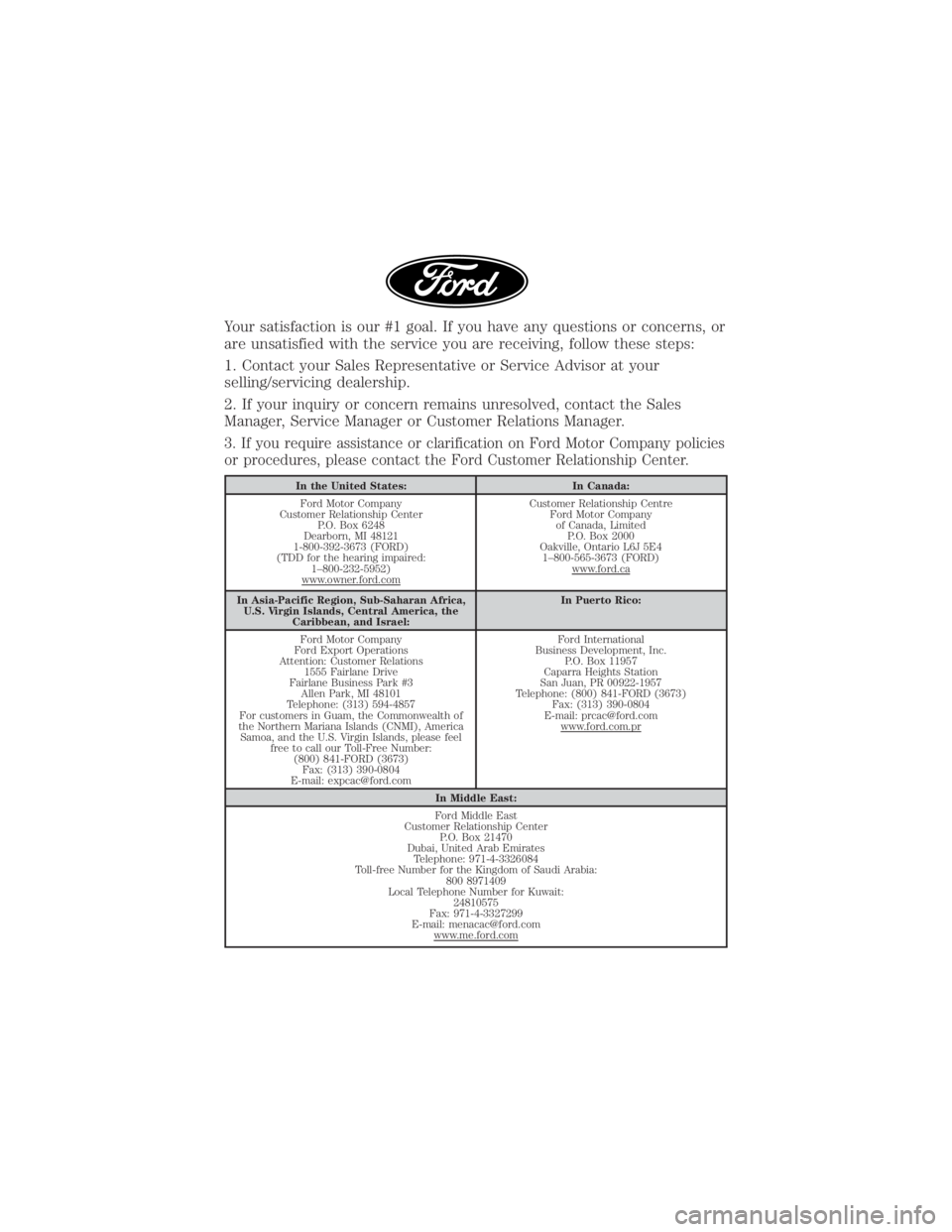 FORD EDGE 2019  Warranty Guide Your satisfaction is our #1 goal. If you have any questions or concerns, or
are unsatisfied with the service you are receiving, follow these steps:
1. Contact your Sales Representative or Service Advi