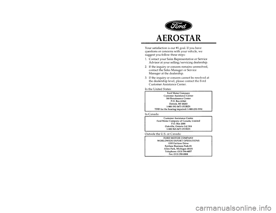 FORD AEROSTAR 1996 1.G Owners Manual [PI00400(ALL)06/95]
36 pica chart:0095000-BFile:01cppia.ex
Update:Tue Aug 29 17:27:26 1995 