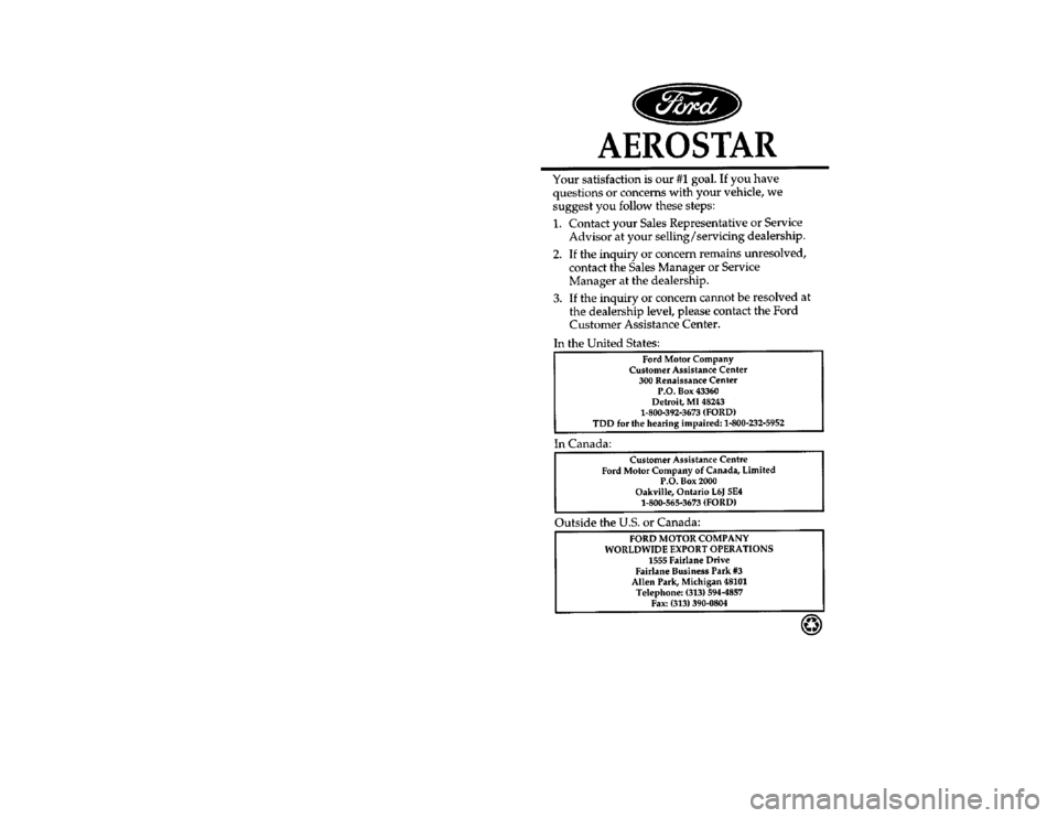 FORD AEROSTAR 1997 1.G Owners Manual 
