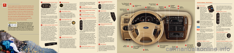 FORD EXPLORER 2003 3.G Quick Reference Guide From the rugged exterior styling to the bountiful amenities, every
No Boundaries vehicle is equipped to help you enter the next ter�
ritory. In order to help you fully appreciate the countless feature