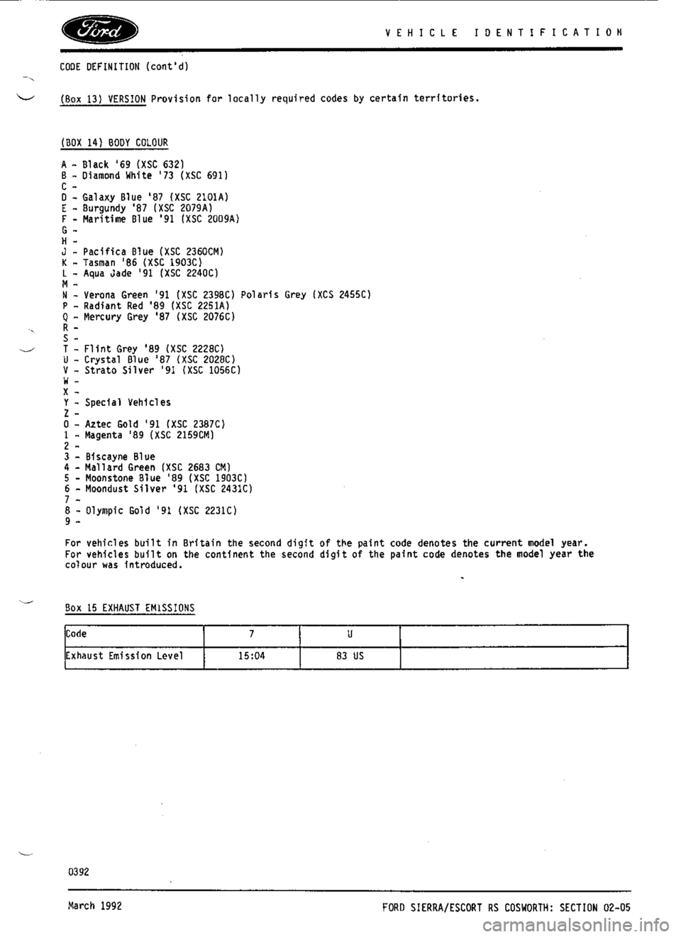 FORD SIERRA RS COSWORTH 1989 1.G Workshop Manual 