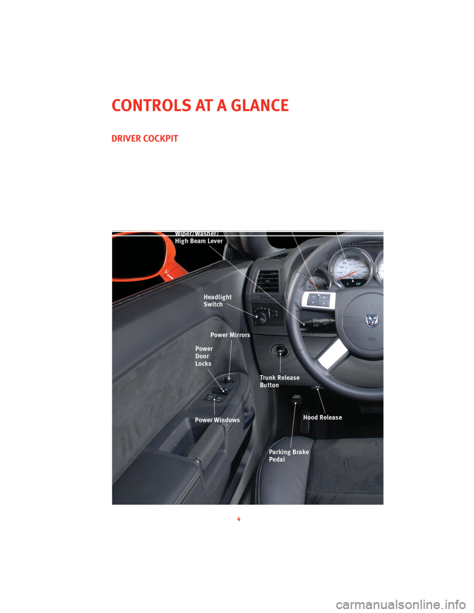 DODGE CHALLENGER 2010 3.G User Guide DRIVER COCKPIT
4
CONTROLS AT A GLANCE 