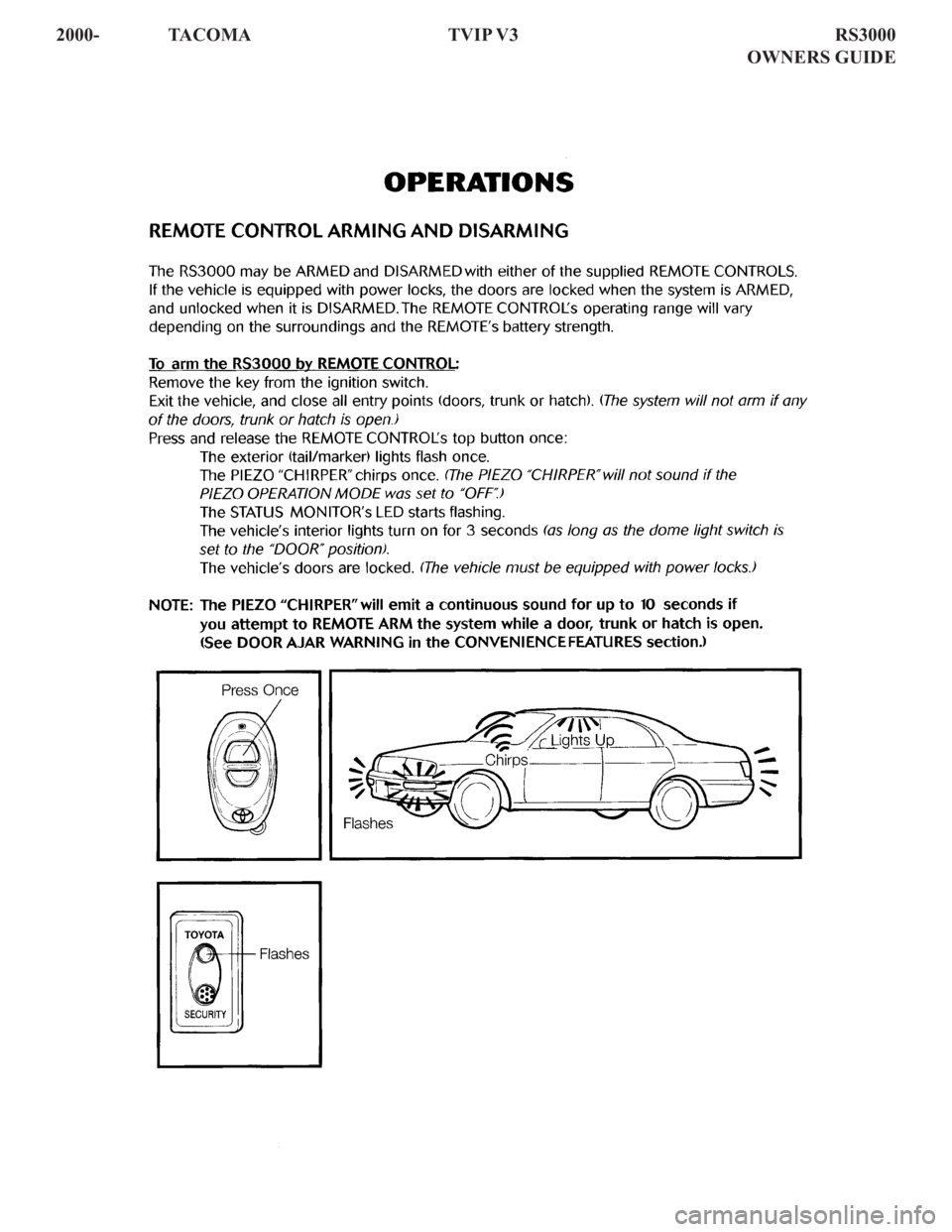 TOYOTA TACOMA 2001  Accessories, Audio & Navigation (in English) 2000- TACOMA  TVIP V3    RS3000
      OWNERS GUIDE 