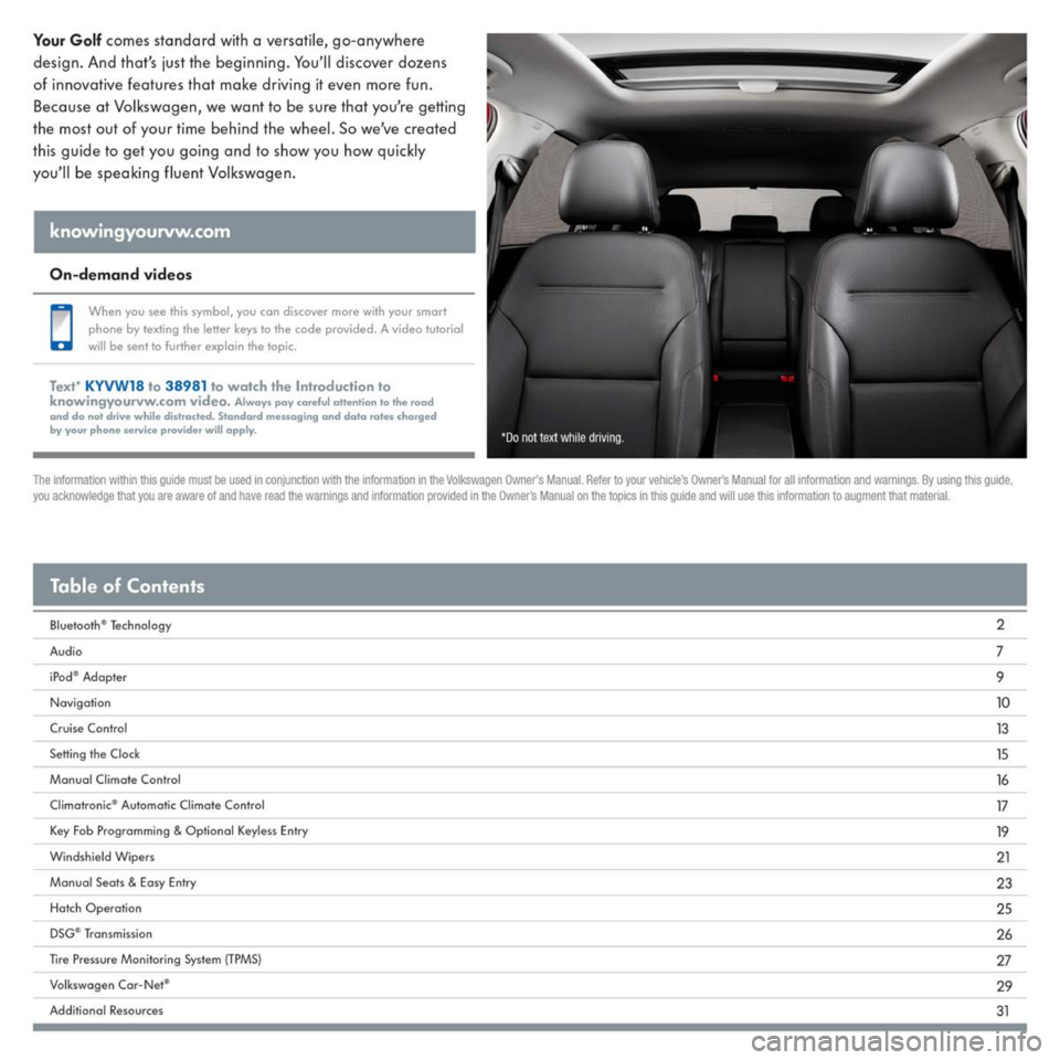 VOLKSWAGEN GOLF 2015 5G / 7.G Quick Start Guide 