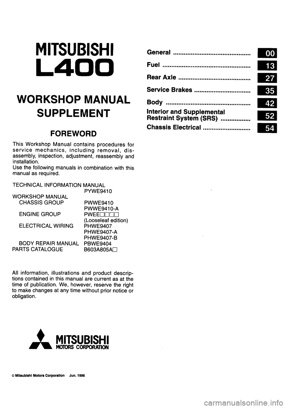 MITSUBISHI L400 1997  Workshop  Service Repair Manual 
