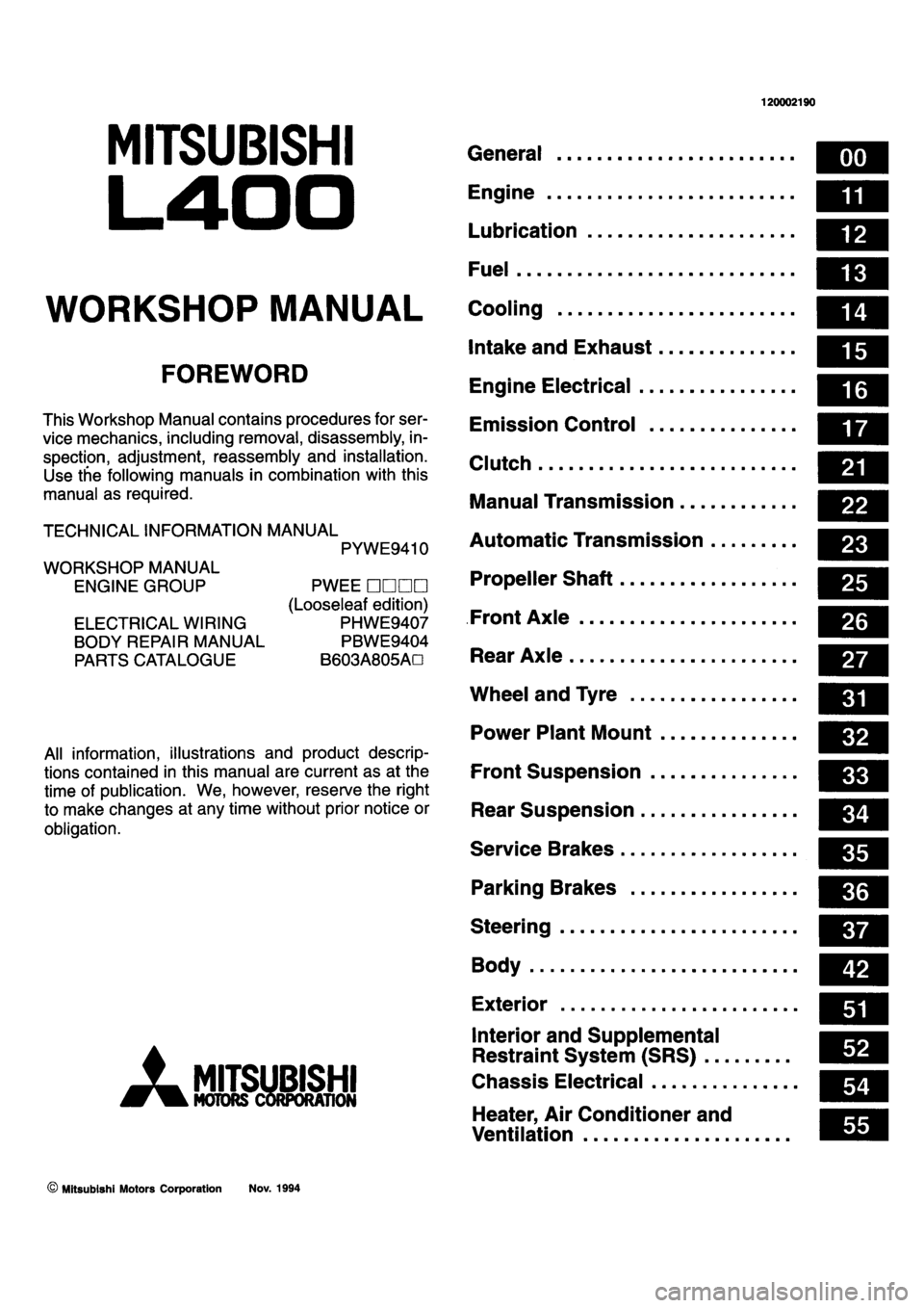 MITSUBISHI L400 1995  Workshop  Service Repair Manual 