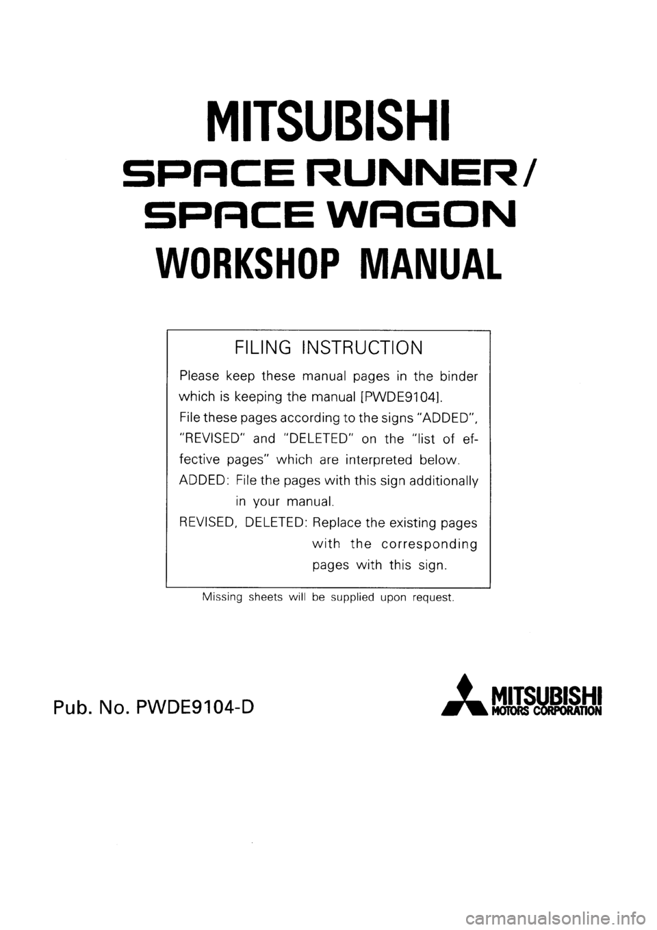 MITSUBISHI SPACE RUNNER 1992  Workshop Manual 