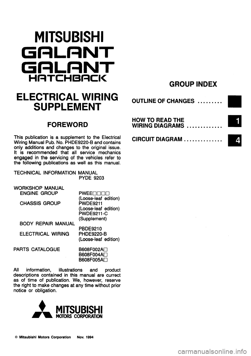MITSUBISHI GALANT 1995 7.G Electrical Wiring Diagram Workshop Manual 