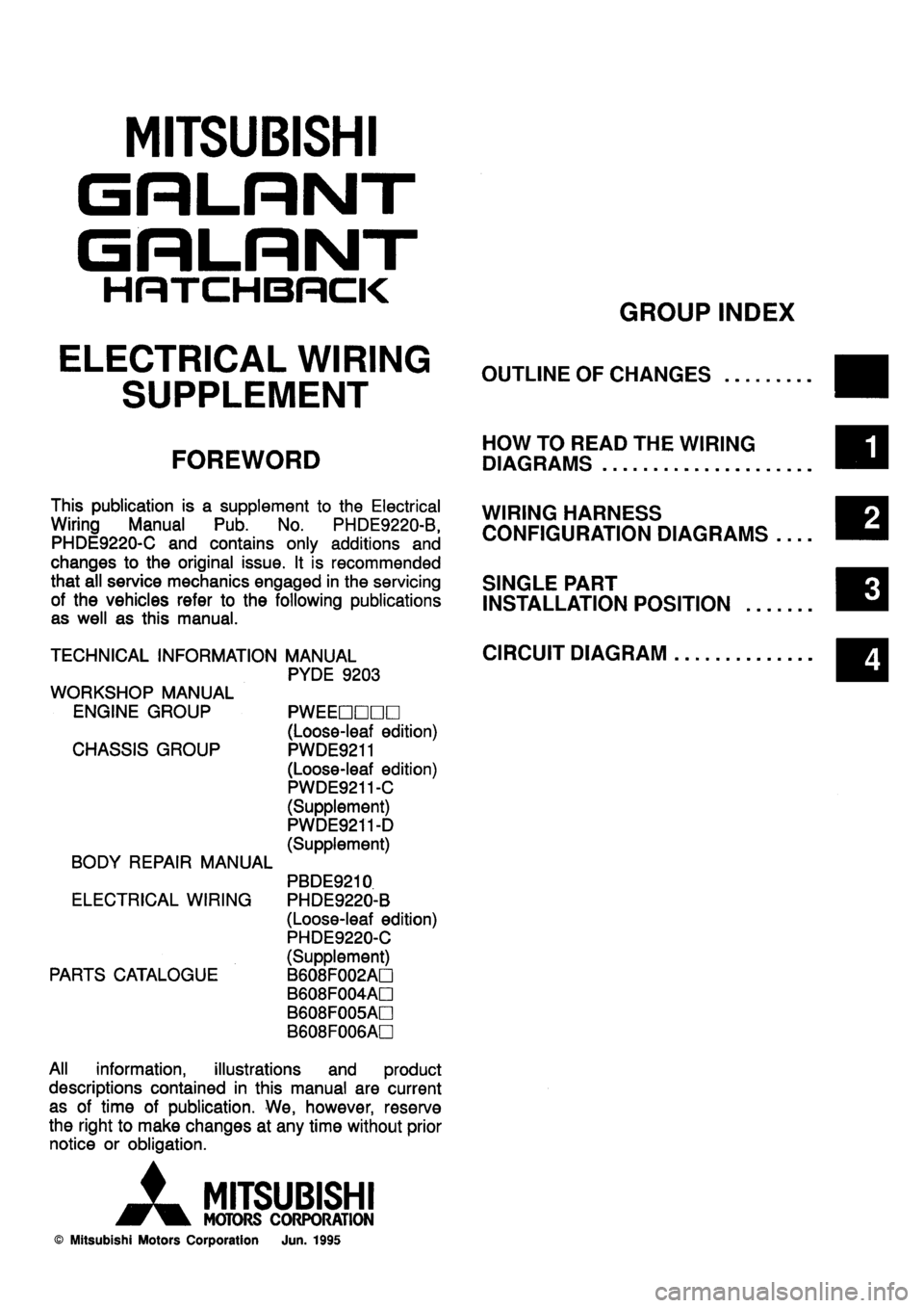 MITSUBISHI GALANT 1996 7.G Electrical Wiring Diagram Workshop Manual 