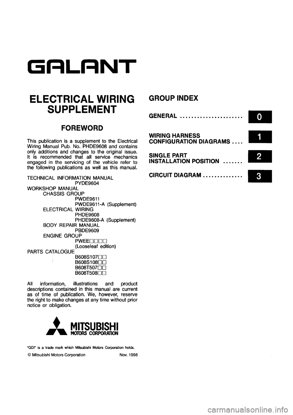 MITSUBISHI GALANT 1999 8.G Electrical Wiring Diagram Workshop Manual 
