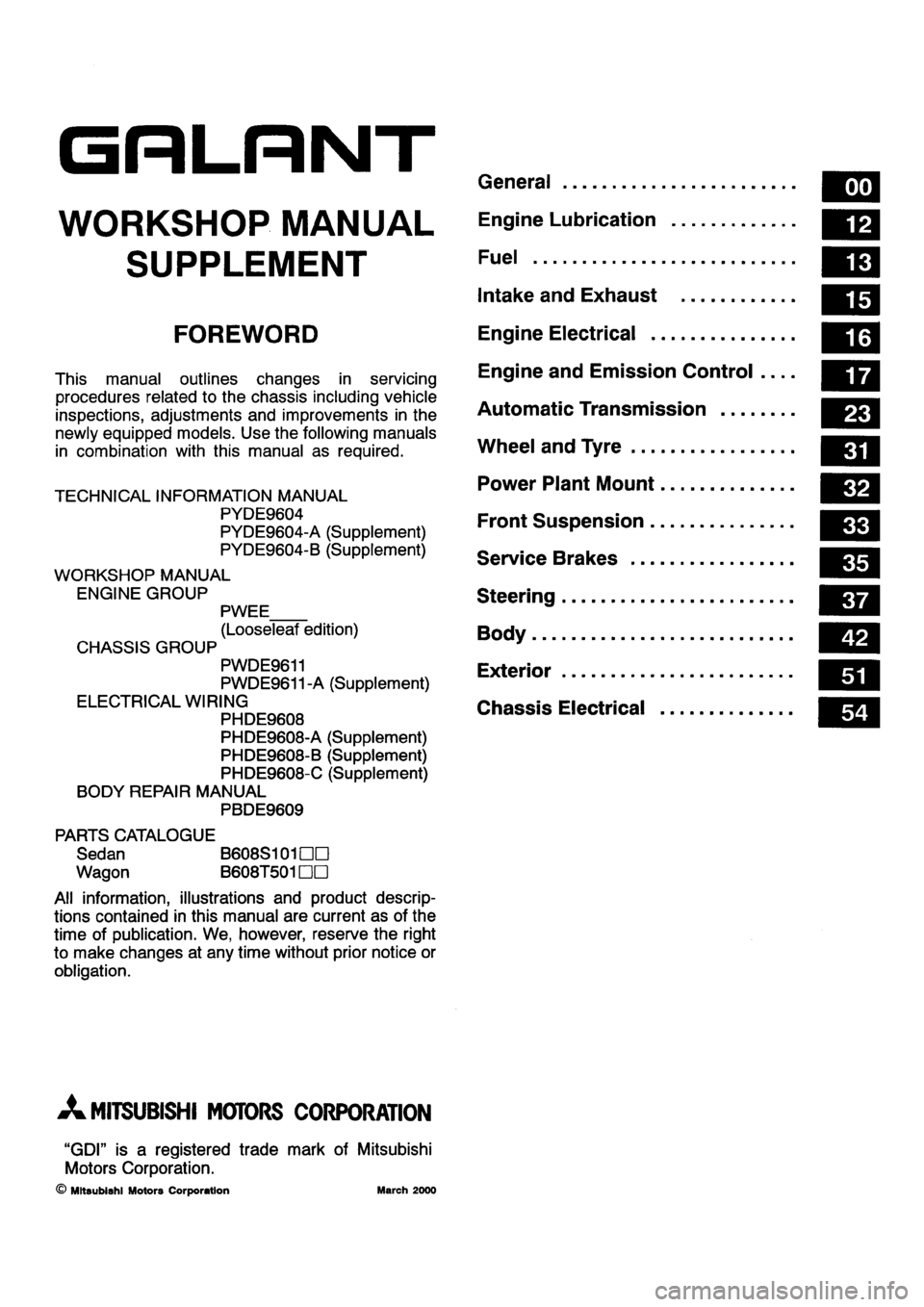 MITSUBISHI GALANT 2001 8.G Workshop Manual 
