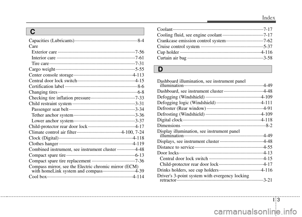 KIA Optima 2013 3.G Owners Manual I3
Index
Capacities (Lubricants) ··················\
··················\
················8-4
CareExterior care ··················\