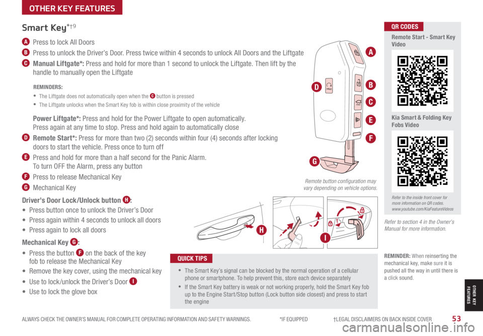 KIA SORENTO HYBRID 2021  Features and Functions Guide ALWAYS CHECK THE OWNER’S MANUAL FOR COMPLETE OPER ATING INFORMATION AND SAFET Y WARNINGS.  *IF EQUIPPED                     †LEGAL DISCL AIMERS ON BACK INSIDE COVER53
HOLD
HOLD
HOLDHOLD
A  Press t