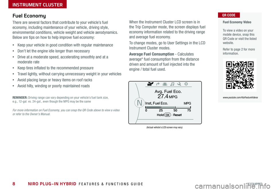 KIA NIRO PHEV 2018  Features and Functions Guide NIRO PLUG-IN HYBRID  FEATURES & FUNCTIONS GUIDE8*IF EQUIPPED 
  Fuel Economy Video   To view a video on your mobile device, snap this QR Code or visit the listed website .
Refer to page 2 for more inf
