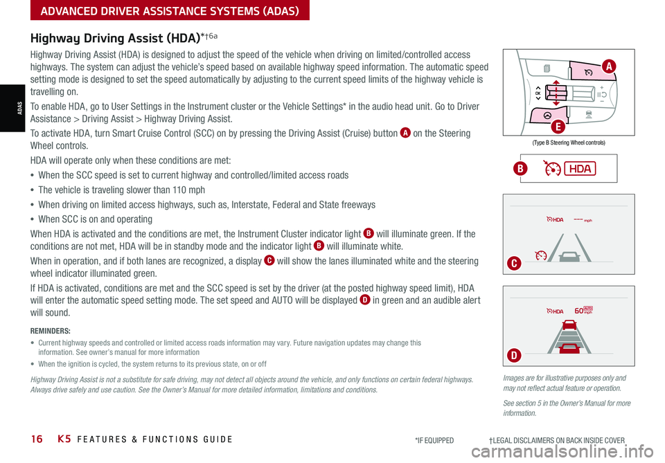 KIA FORTE 2021  Features and Functions Guide 16*IF EQUIPPED                     †LEGAL DISCL AIMERS ON BACK INSIDE COVERK5  FEATURES & FUNCTIONS GUIDE
Images are for illustrative purposes only and may not reflect actual feature or operation.
S