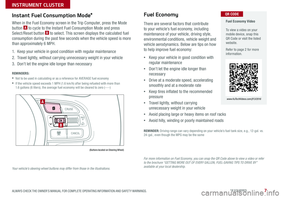 KIA OPTIMA 2016  Features and Functions Guide 7
  Fuel Economy Video   To view a video on your mobile device, snap this QR Code or visit the listed website .
Refer to page 2 for more information  .
www.KuTechVideos.com/jf13/2016 
QR CODE
There ar