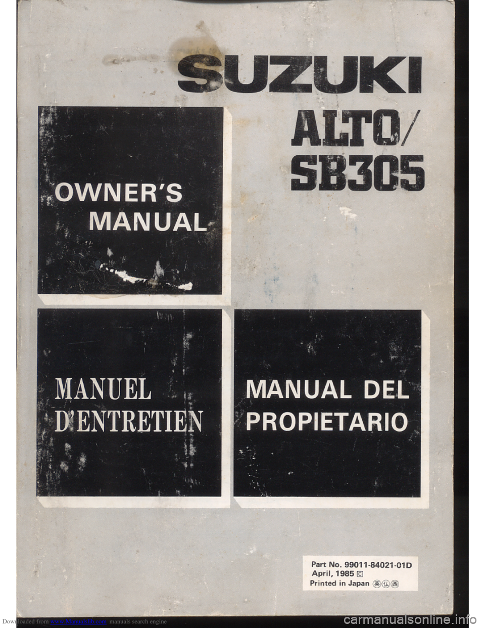 SUZUKI ALTO 1985 2.G Owners Manual 