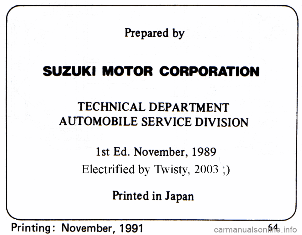 SUZUKI SWIFT 2000 1.G SF416 Supplementary Service Workshop Manual 