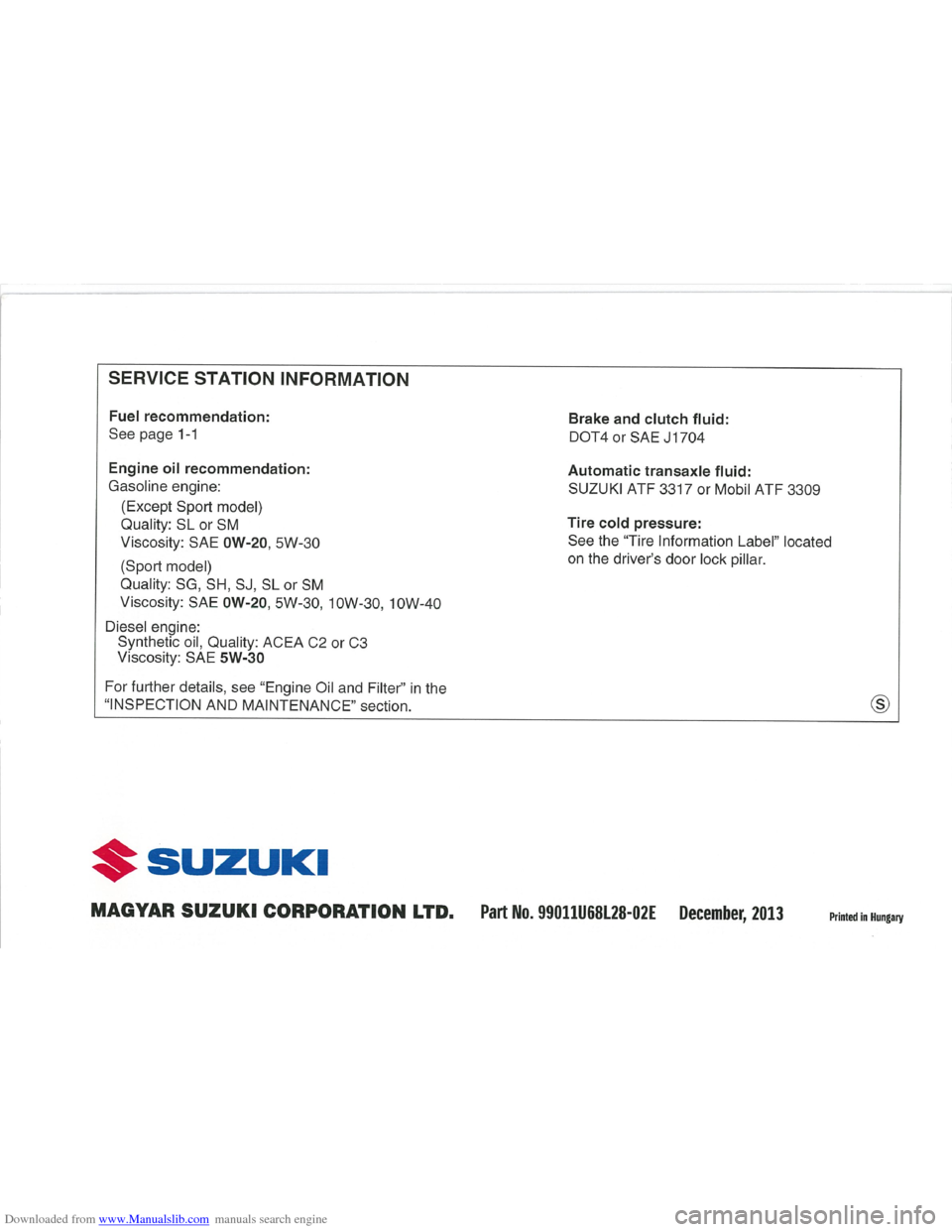 SUZUKI SWIFT 2009 2.G Owners Manual Downloaded from www.Manualslib.com manuals search engine   