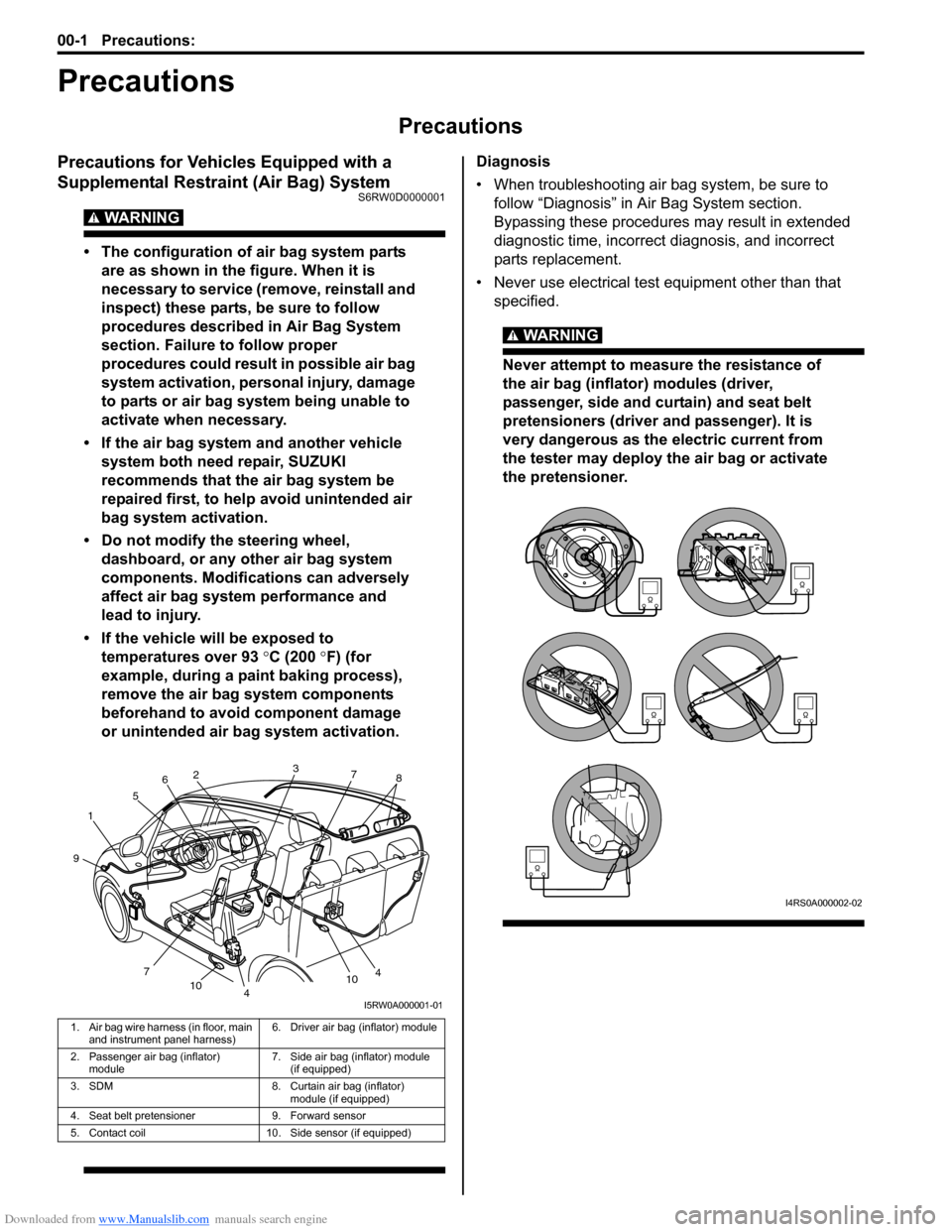 SUZUKI SX4 2006 1.G Service Workshop Manual Downloaded from www.Manualslib.com manuals search engine 00-1 Precautions: 
Precautions
Precautions
Precautions
Precautions for Vehicles Equipped with a 
Supplemental Restraint (Air Bag) System
S6RW0D