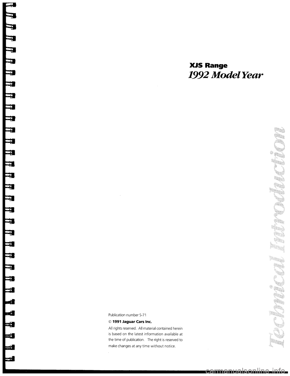 JAGUAR XJS 1992 1.G Technical Information Manual 