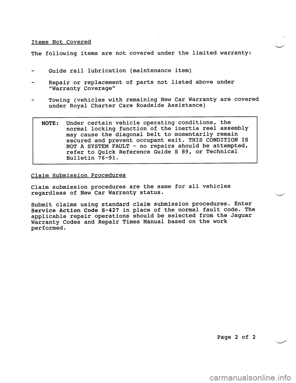 JAGUAR XJ40 1997 2.G Motorized Seatbelts Manual 