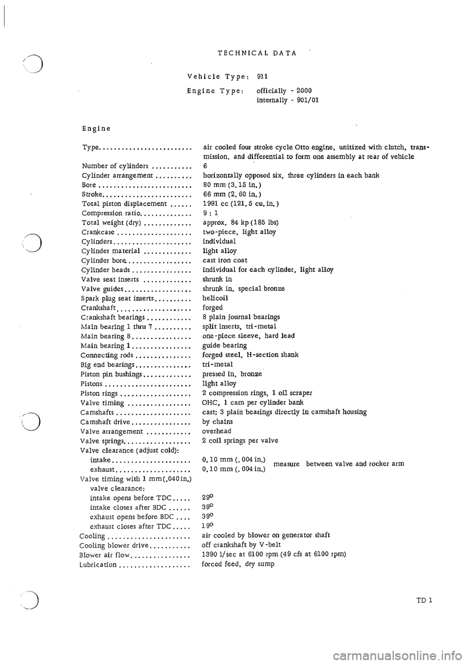 PORSCHE 911 1968 1.G Technical Data Workshop Manual 