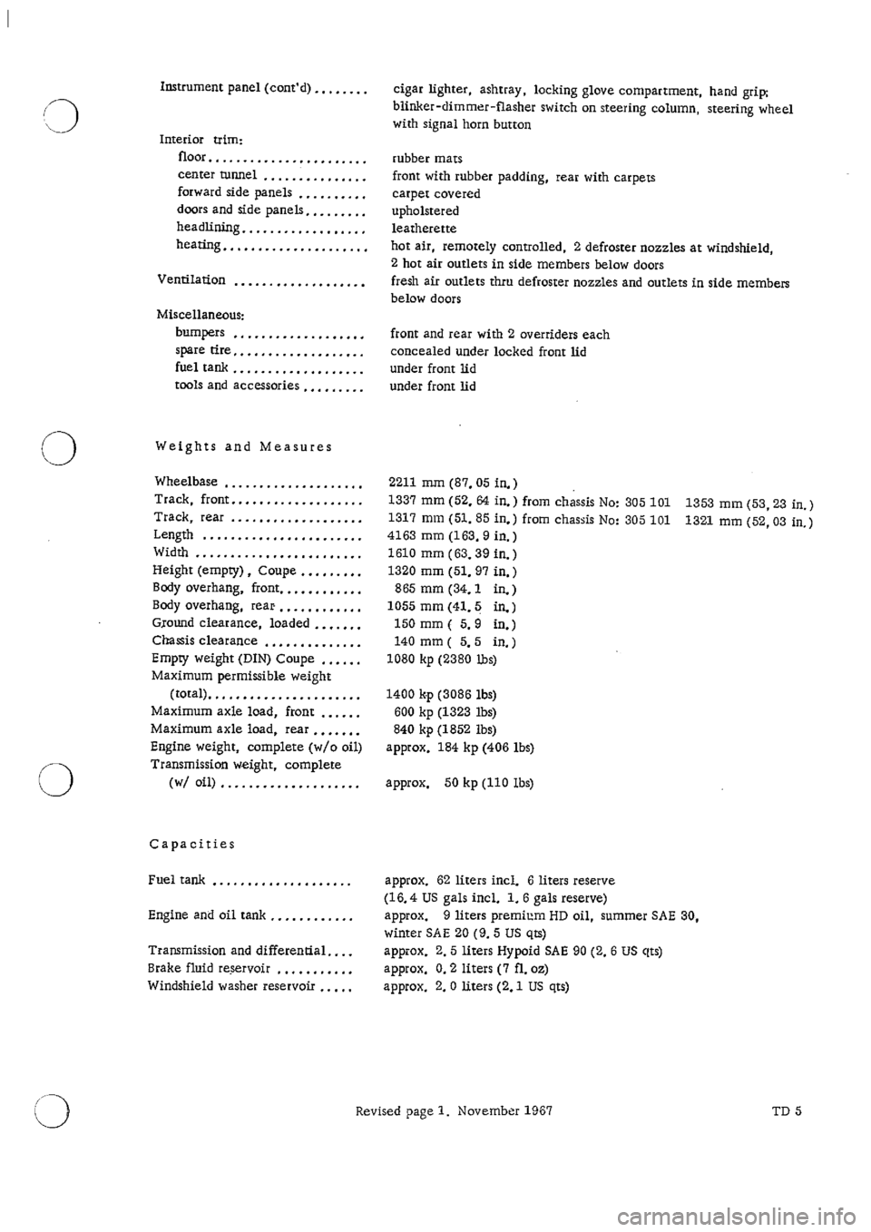 PORSCHE 911 1967 1.G Technical Data Workshop Manual 