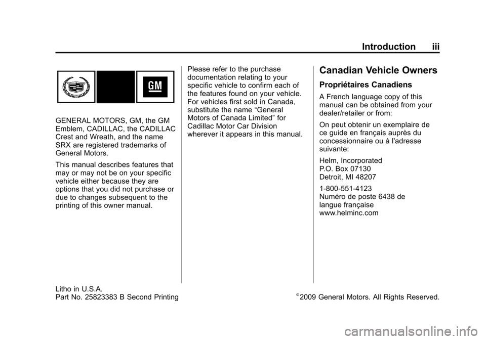 CADILLAC SRX 2010 2.G Owners Manual 