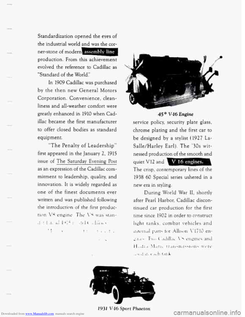 CADILLAC SEVILLE 1993 4.G Owners Manual Downloaded from www.Manualslib.com manuals search engine Standardization  opened  the eyes of 
the  industrial  world and was the cor- 
- assembly line ner-stone of modern I 
production.  From  this  