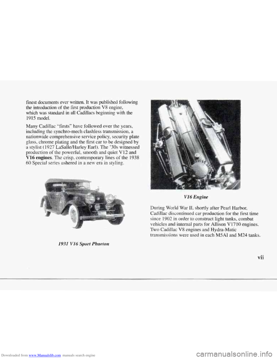 CADILLAC SEVILLE 1997 4.G Owners Manual Downloaded from www.Manualslib.com manuals search engine r 
r 
r 
r 
r 
r 
r L 
finest documents  ever written.  It was  published  following 
the  introduction 
of the first  production V8 engine, 
w