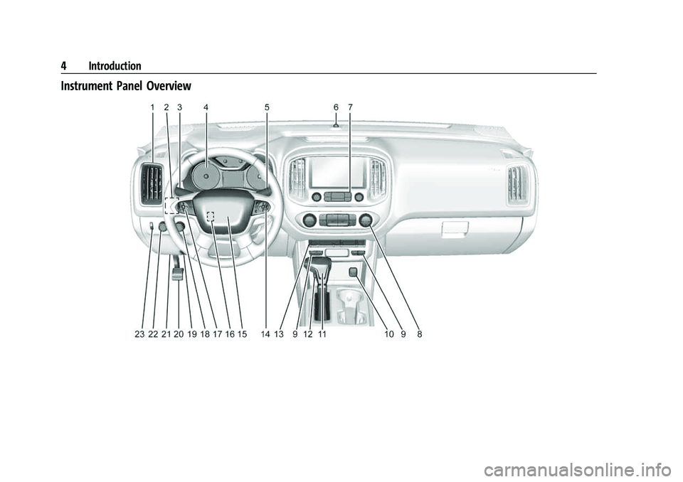 CHEVROLET COLORADO 2023  Owners Manual Chevrolet Colorado Owner Manual (GMNA-Localizing-U.S./Canada/Mexico-
15274222) - 2022 - CRC - 11/2/21
4 Introduction
Instrument Panel Overview 