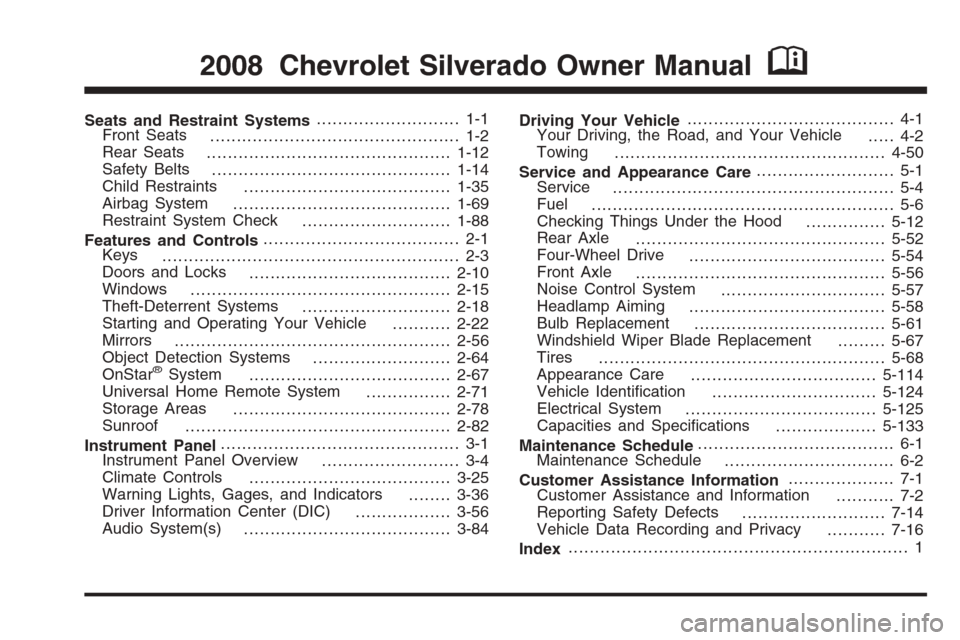 CHEVROLET SILVERADO 2008 2.G Owners Manual 