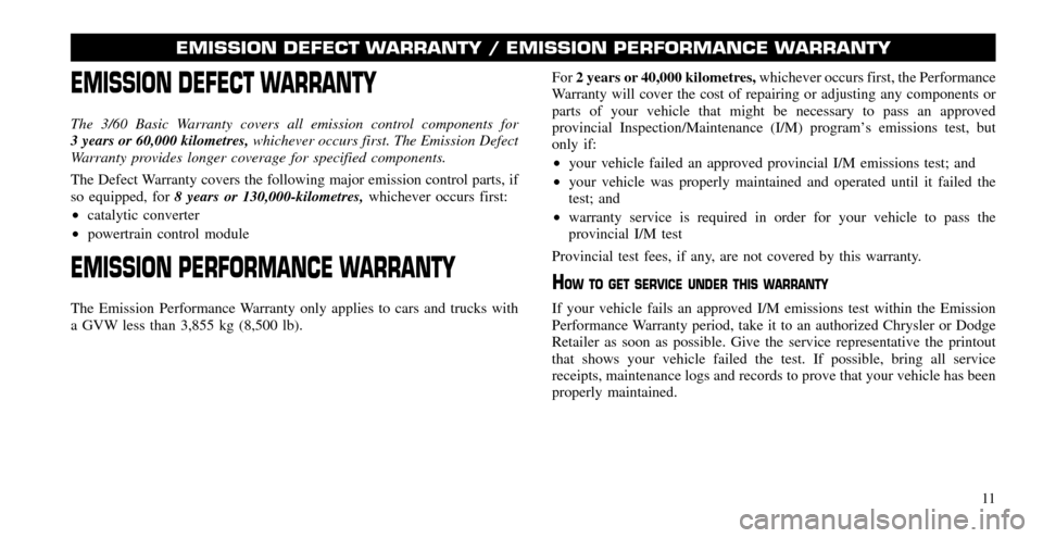 CHRYSLER 200 2011 1.G Warranty Booklet 