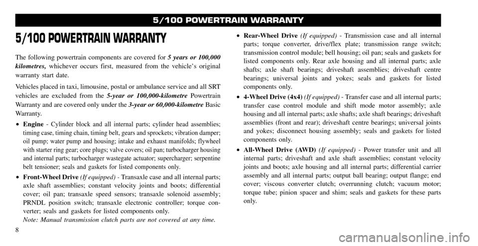 CHRYSLER 300 2010 1.G Warranty Booklet 