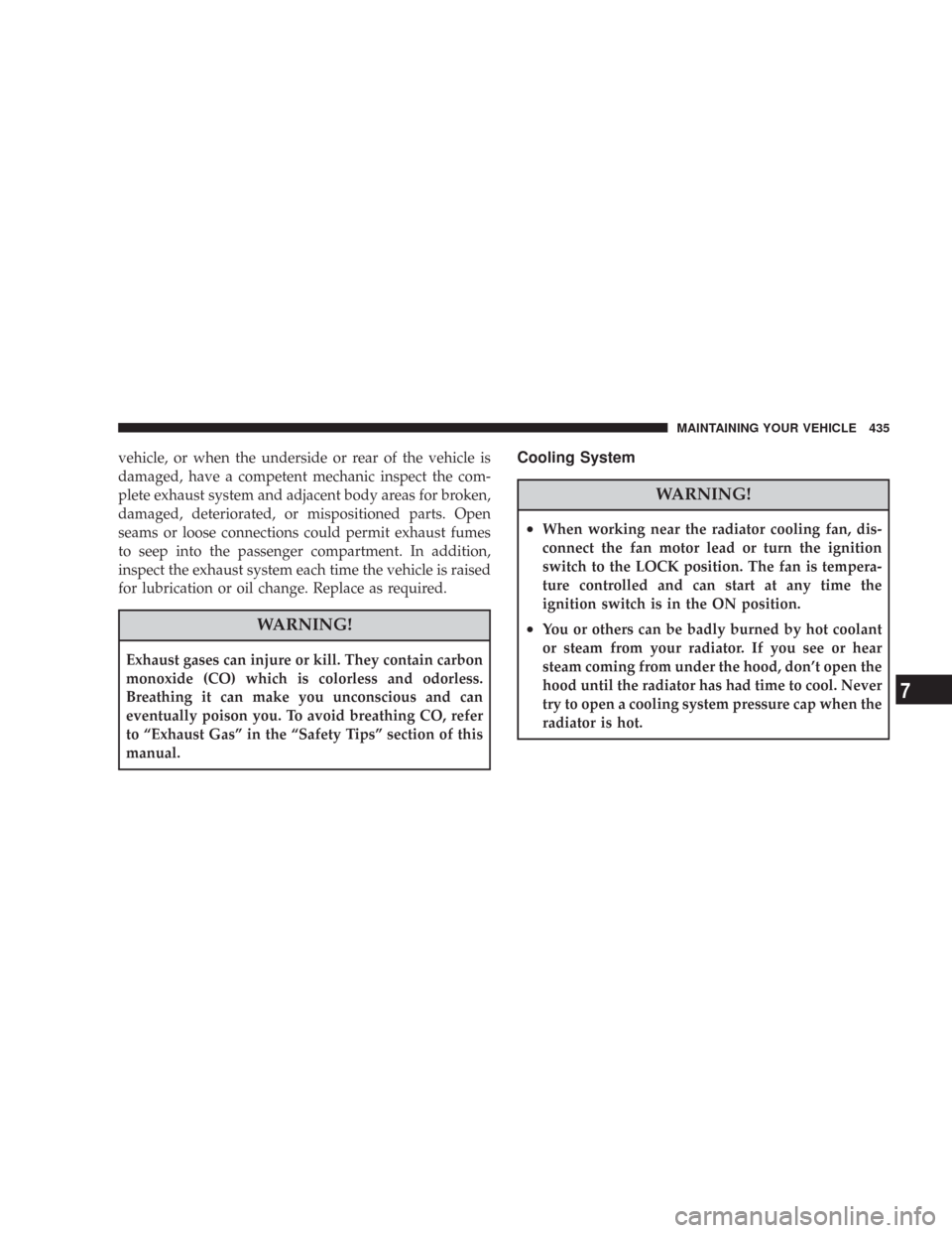 CHRYSLER 300 C 2008 1.G Owners Manual vehicle, or when the underside or rear of the vehicle is
damaged, have a competent mechanic inspect the com-
plete exhaust system and adjacent body areas for broken,
damaged, deteriorated, or misposit