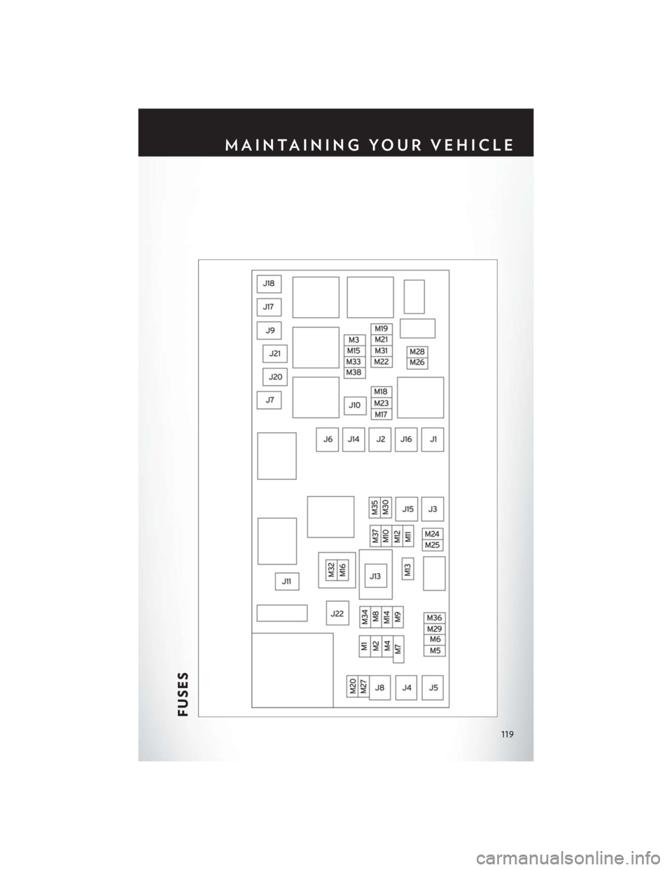 CHRYSLER TOWN AND COUNTRY 2013 5.G User Guide FUSES
MAINTAINING YOUR VEHICLE
119 