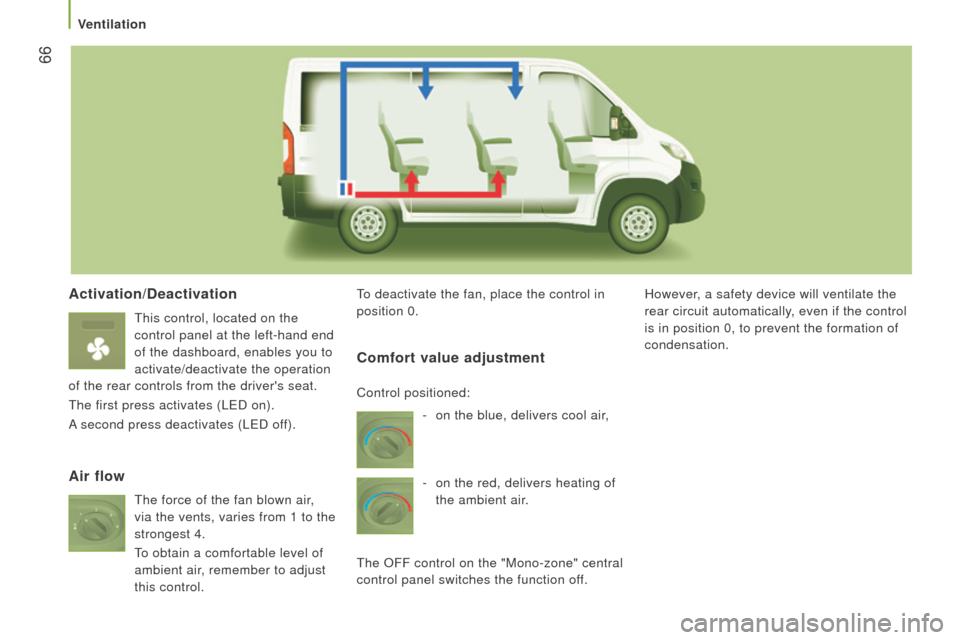 Peugeot Boxer 2016  Owners Manual  66
boxer_en_Chap03_ergo-et-confort_ed01-2015
Activation/deactivation
this control, located on the 
control panel at the left-hand end  
of the dashboard, enables you to 
activate/deactivate the opera