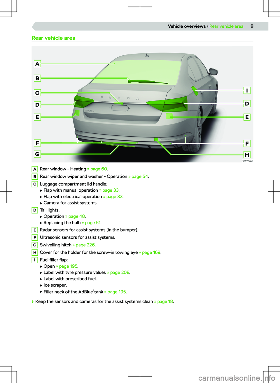 SKODA SUPERB 2018  Owner´s Manual Rear vehicle areaARear window - Heating 