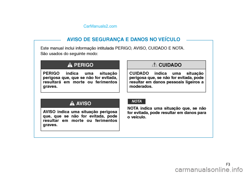 Hyundai Kona 2018  Manual do proprietário (in Portuguese) F3
Este manual inclui informaç